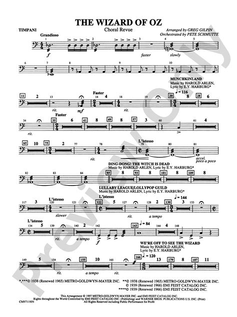 The Wizard Of Oz Choral Revue Timpani Timpani Part Digital Sheet