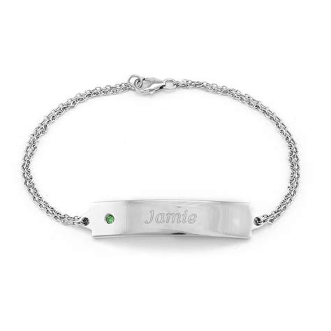 Custom Birthstone Engravable Id Bracelet In Sterling Silver