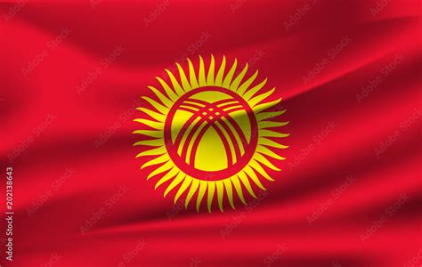 Realistic waving flag of Kyrgyzstan. Current national flag of Kyrgyz ...