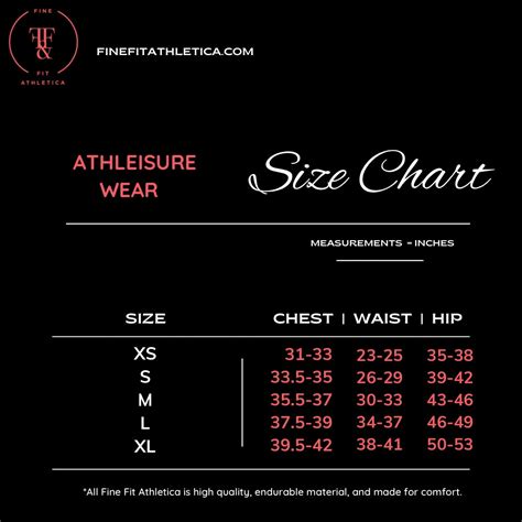 Size Chart – Fine Fit Athletica