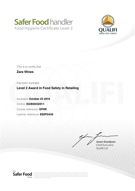 Food Hygiene Level 2 Certificate