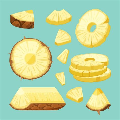 Premium Vector Pineapple Sliced Juicy Fruit Pineapples Pieces Vector