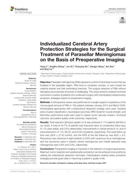 Pdf Individualized Cerebral Artery Protection Strategies For The