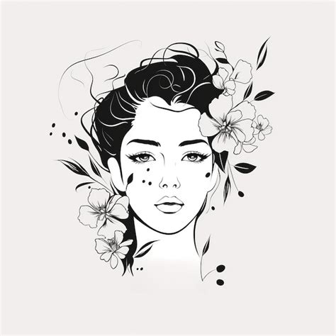 Premium Ai Image Woman Face With Flowers Surreal Line Art Female