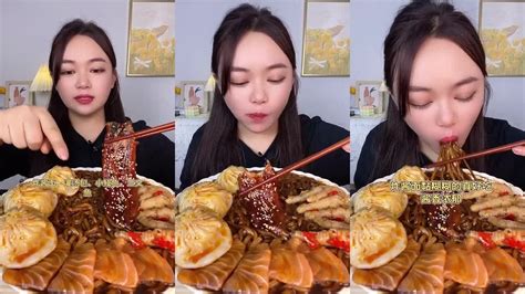 Asmr Mukbang Eating Show Fried Noodles Salmon Fish Chicken Leg