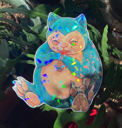 Snorlax Holographic Iridescent Handmade Sticker Realistic Pokemon