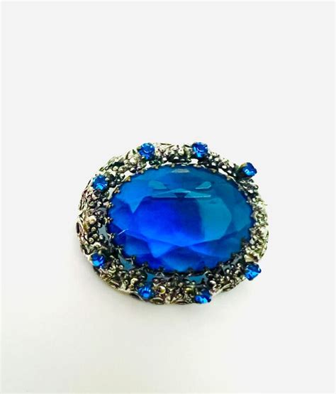 Austria Signed Sapphire Blue Domed Brooch Gem