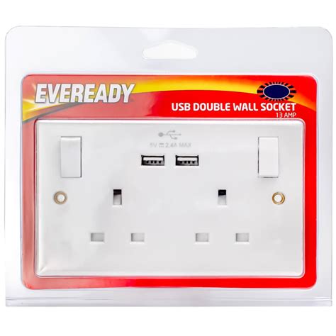 Eveready USB Double Wall Socket 13A 250V Switches Sockets B M