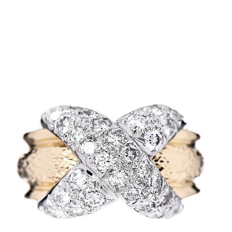 Tiffany K Yellow Gold Platinum Diamond Schlumberger X Ring