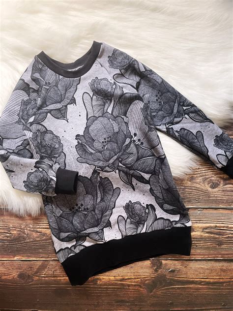 Chandail Raglan Fille Manches Longues Fleurs Noires Les Etsy Canada