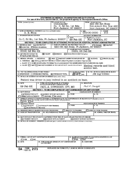 Da Form 2173 Lod Fillable Printable Forms Free Online