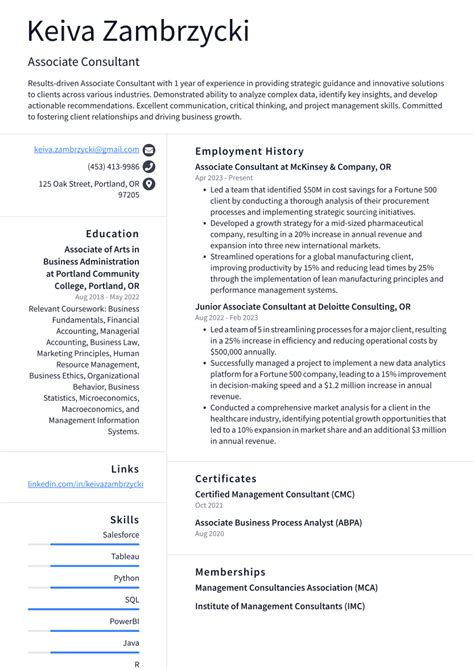 Top Associate Consultant Resume Objective Examples