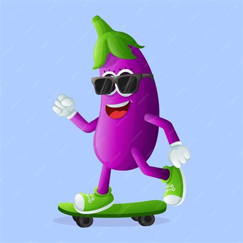 Premium Vector Cute Eggplant Character Skateboarding