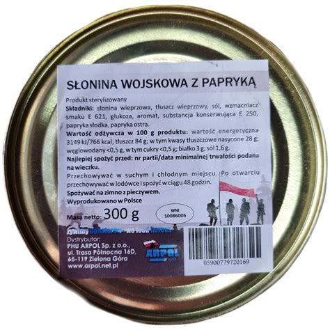 Konserwa słonina wojskowa z papryką 300g ARPOL 13241254587 Allegro pl