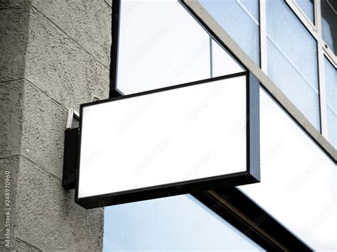 Black Frame Signboard Side View Of Empty White Mock Up Modern With City