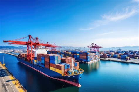 Aerial View Of A Busy Seaport With Cargo Ships Loading And Unloading