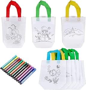 GOLDGE Taschen zum Bemalen für Kinder Set mit 12 Stück Stoffbeutel zum