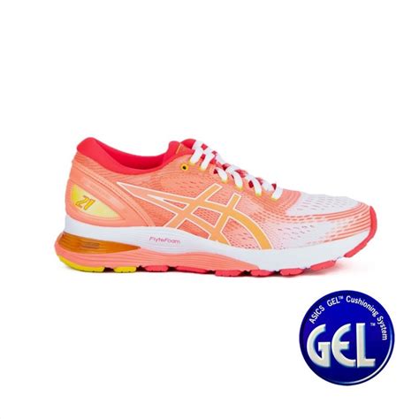 Asics Gel Nimbus 21 White Sun Coral Rosa Naranja Mujer