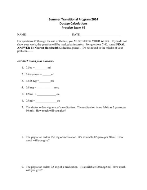 Free Dosage Calculation Worksheets