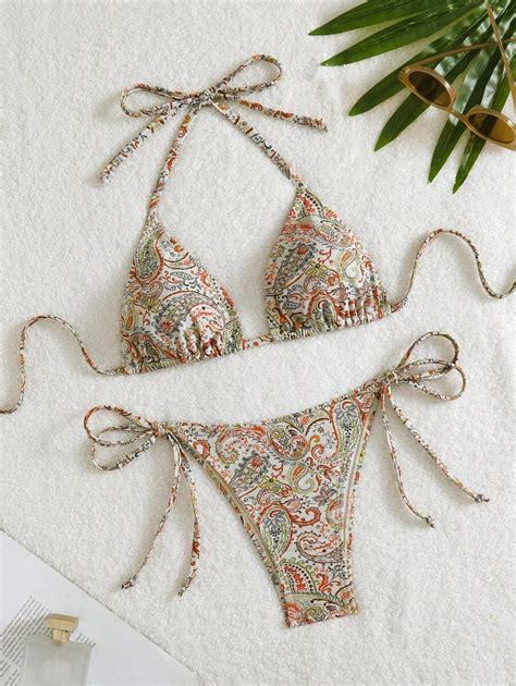 Swim Mod Women S Summer Vacation Beach Paisley Print Halterneck Bikini