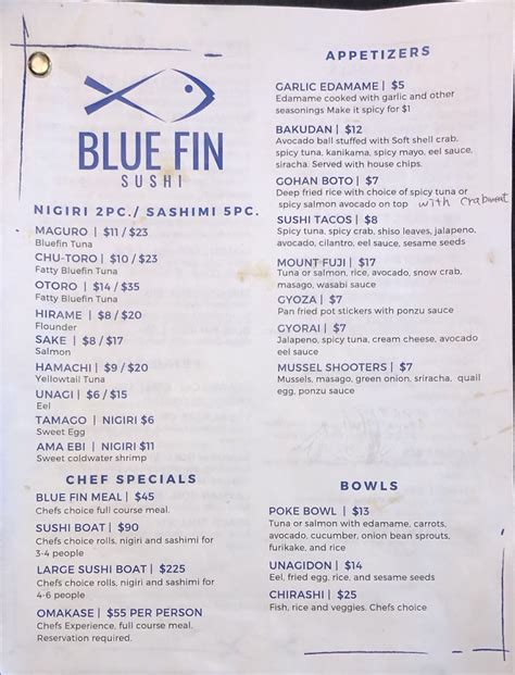 Blue Fin Sushi menu – SLC menu