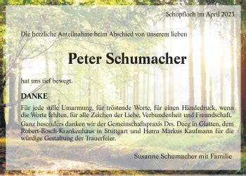 Traueranzeigen Von Peter Schumacher Schwarzw Lder Bote Trauer