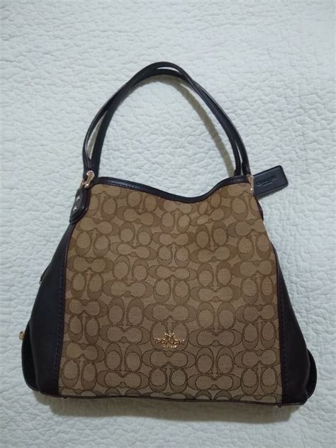 Coach Edie 31 Brown Signature Jacquard Leather Trim S Gem