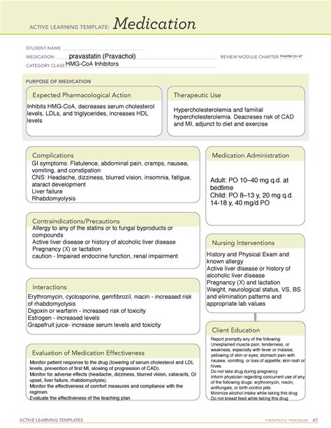 Pravastatin Pravachol Active Learning Templates Therapeutic