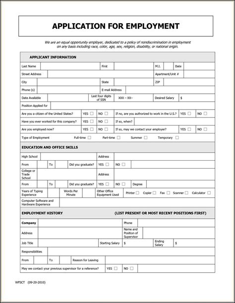 Free Printable Generic Job Application Form Printable Application