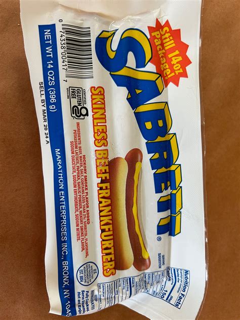 1 Package Sabrett Skinless Hot Dogs Marino Meats