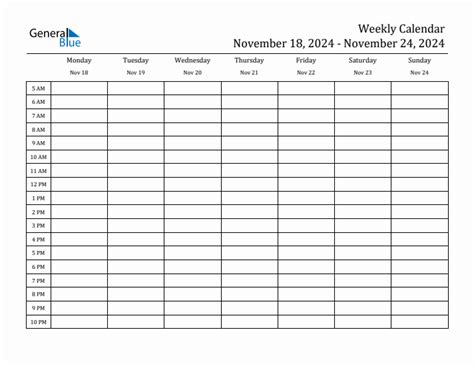 Weekly Calendar With Monday Start For Week 47 November 18 2024 To