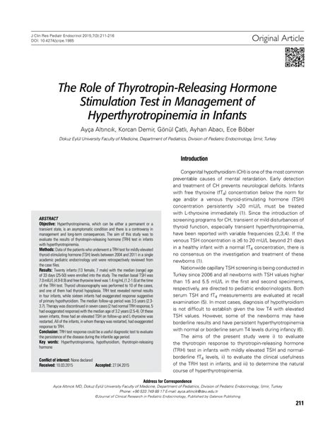 PDF The Role Of Thyrotropin Releasing Hormone Stimulation Test In