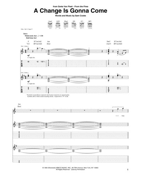 A Change Is Gonna Come By - Digital Sheet Music For Guitar TAB ...