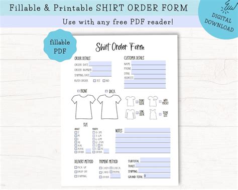 Editable Shirt Order Form Sweater Order Form Tank Top Order Form T