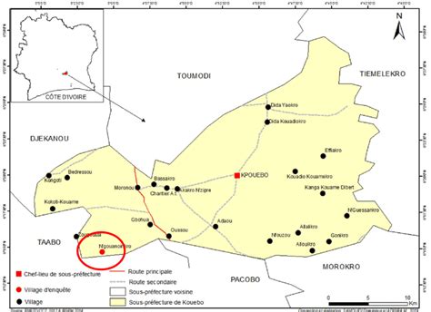 Carte De La Sous Pr Fecture De Kpou Bo Mettant En Relief N Gouamoinkro