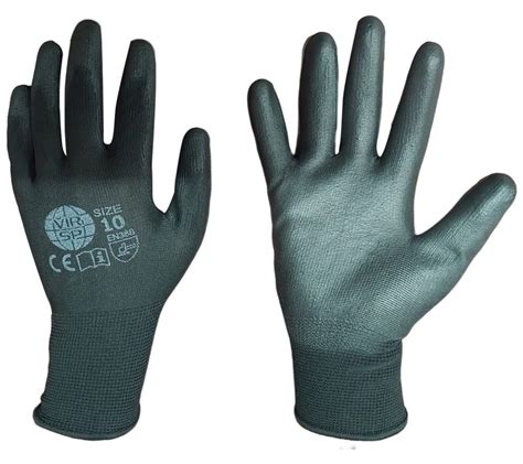 Ce Gauge Black Polyester Lining Black Pu Coated Gloves Size