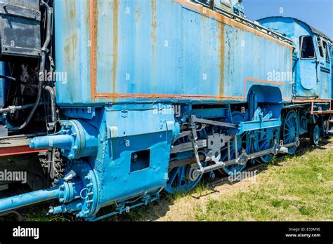 Blue old steam engine locomotive Stock Photo - Alamy