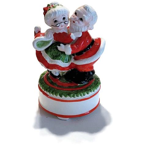 Vintage Lefton Santa Claus And Mrs Claus Music Box Stands Etsy