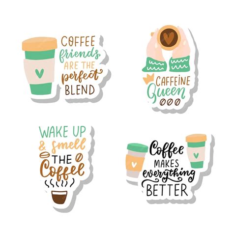 Premium Vector | Funny coffee quotes stickers set coffee phrases text ...