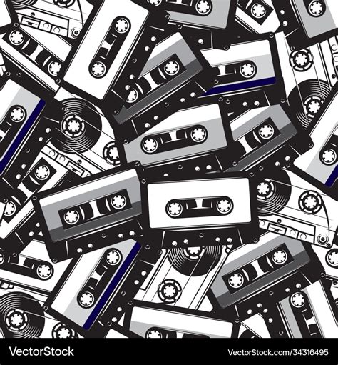 A Set Different Audio Cassettes Seamless Vector Image