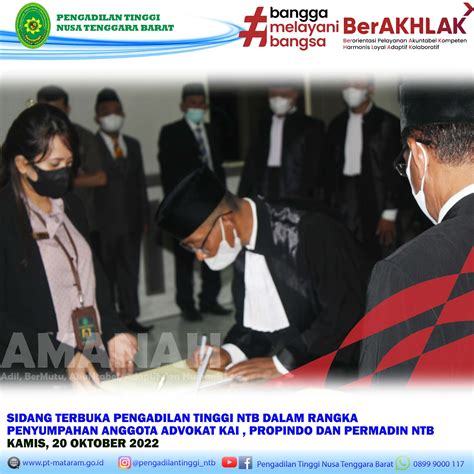 KETUA PENGADILAN TINGGI NTB MENGAMBIL SUMPAH 15 ORANG ADVOKAT DARI KAI