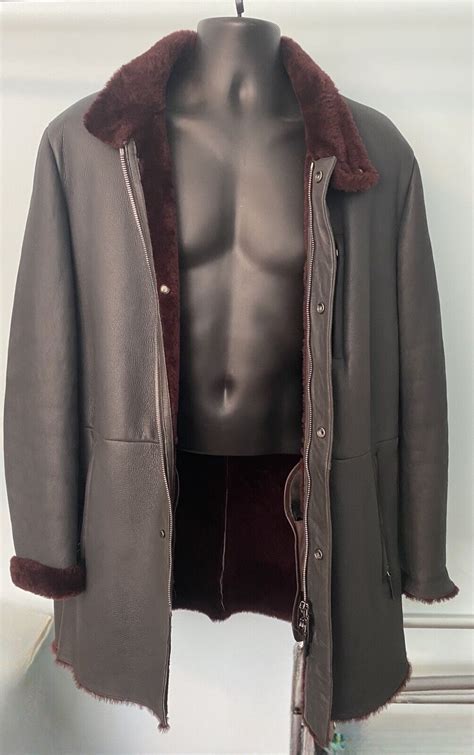 Armani Collezioni Long Haired Shearling Leather Jacket L Size 52 Brown