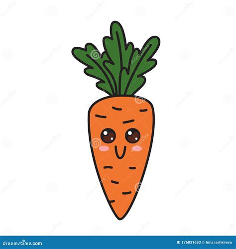 Cute Carrot Character With Face Kawaii Doodle Carrot Isolated On White