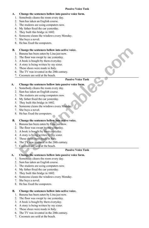 English Worksheets Passive Voice Worksheet