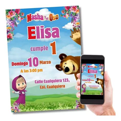 Invitación Digital Masha Y El Oso Cumpleaños Fiesta en venta en