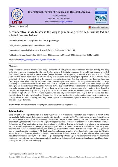 PDF A Comparative Study To Assess The Weight Gain Among Breast Fed