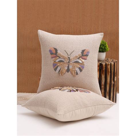 Buy Eyda Ivory Color Cotton Hand Work Cushion Cover Set Of X