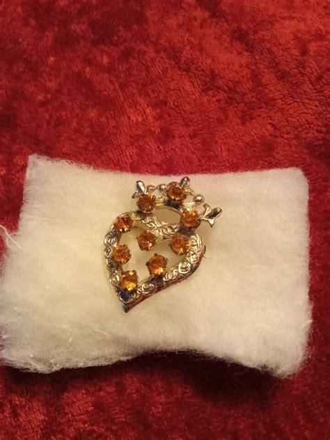 Vintage Wbs Ward Bros Sterling Silver And Citrine Heart Shaped Brooch