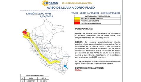 Lluvias En El Perú Senamhi Alerta Precipitaciones De Extrema Intensidad En Piura Y Tumbes En