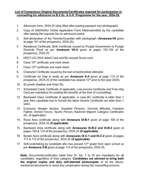 list  compulsory original documents